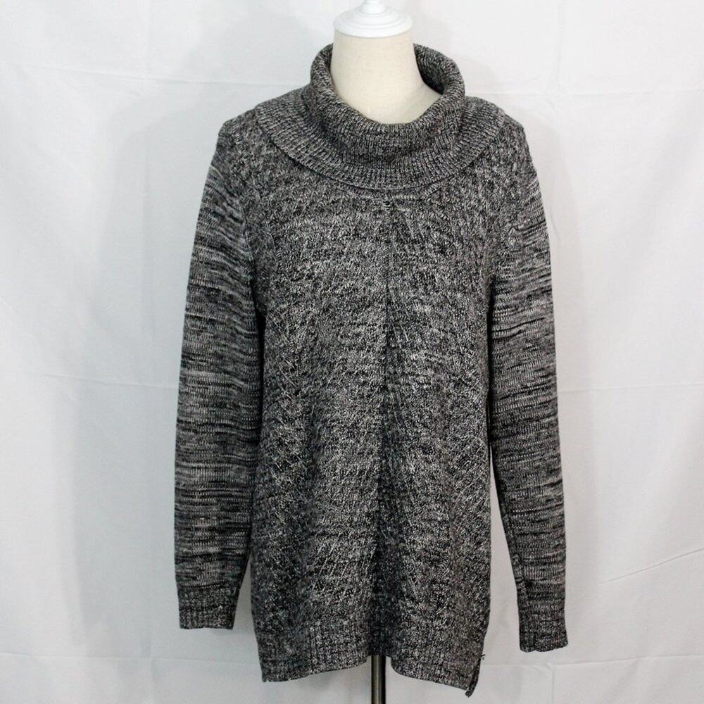 Calvin Klein Long Sleeve Black and White Knit Cowl Neck Sweater Size XL